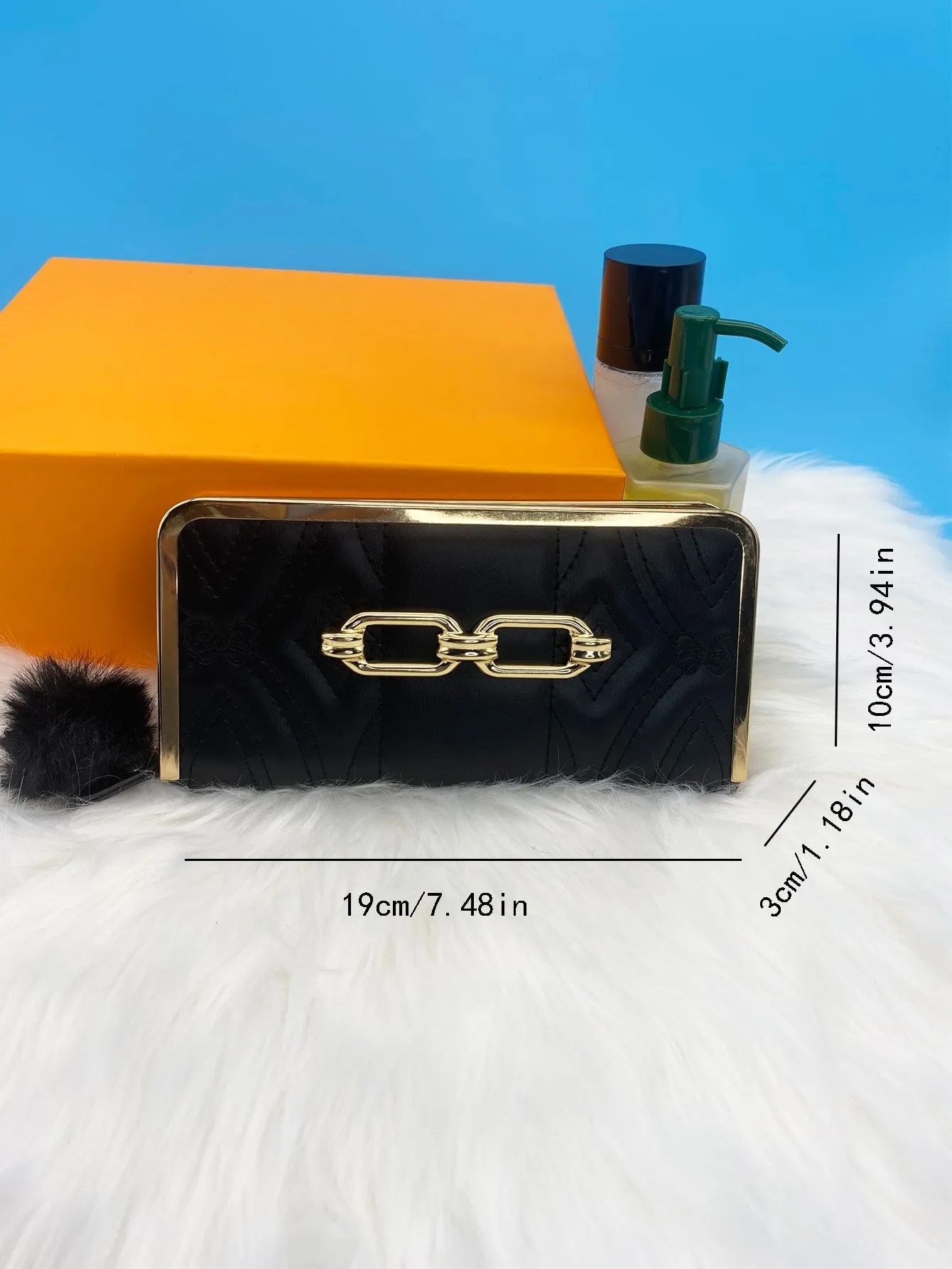 Pom Pom Decor Long Wallet - Black - FD ⚡
