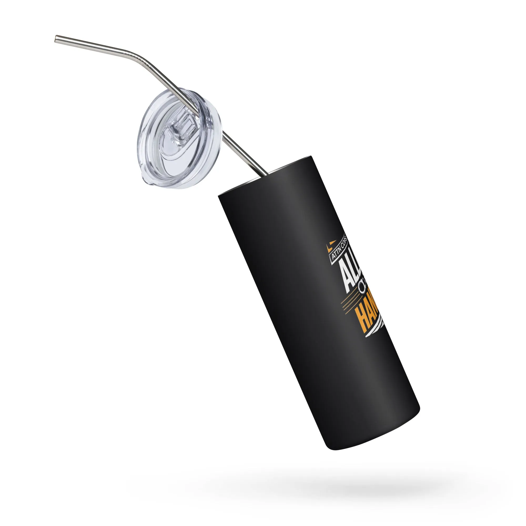 "Attn Cops: Allergic to Handcuffs" Black Stainless Steel Tumbler – 20oz with Straw