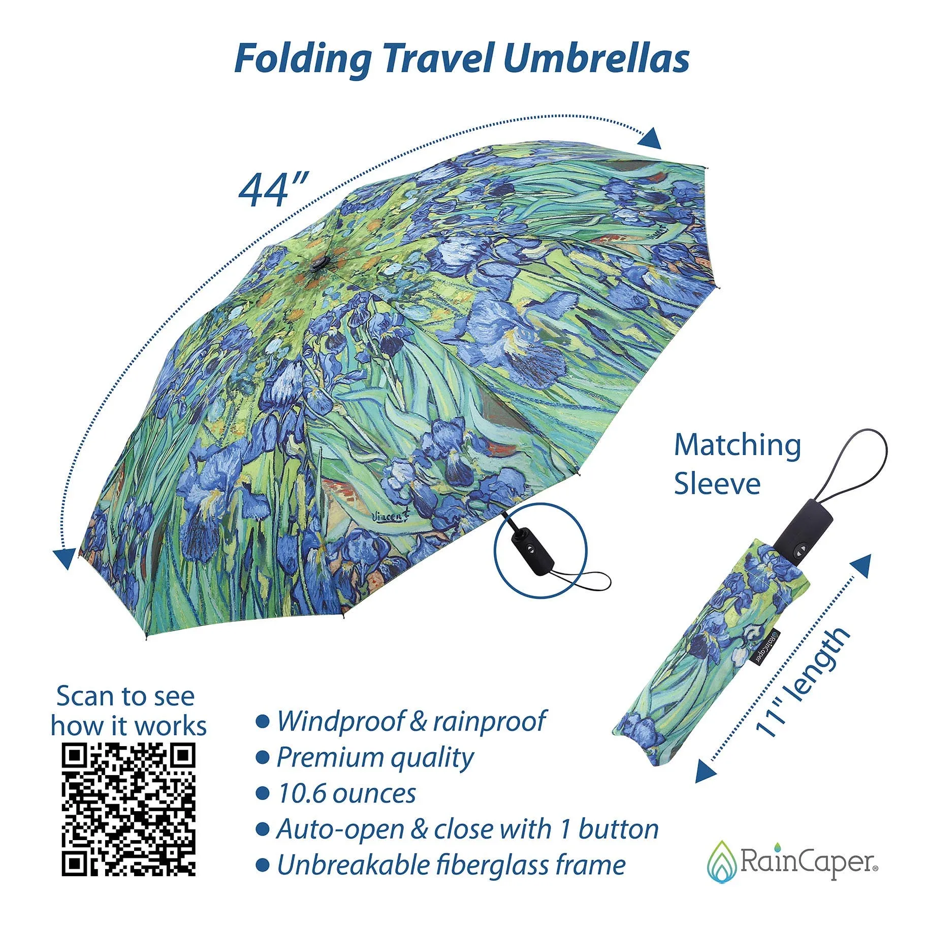 Rain Umbrella | van Gogh Irises Folding Travel Umbrella