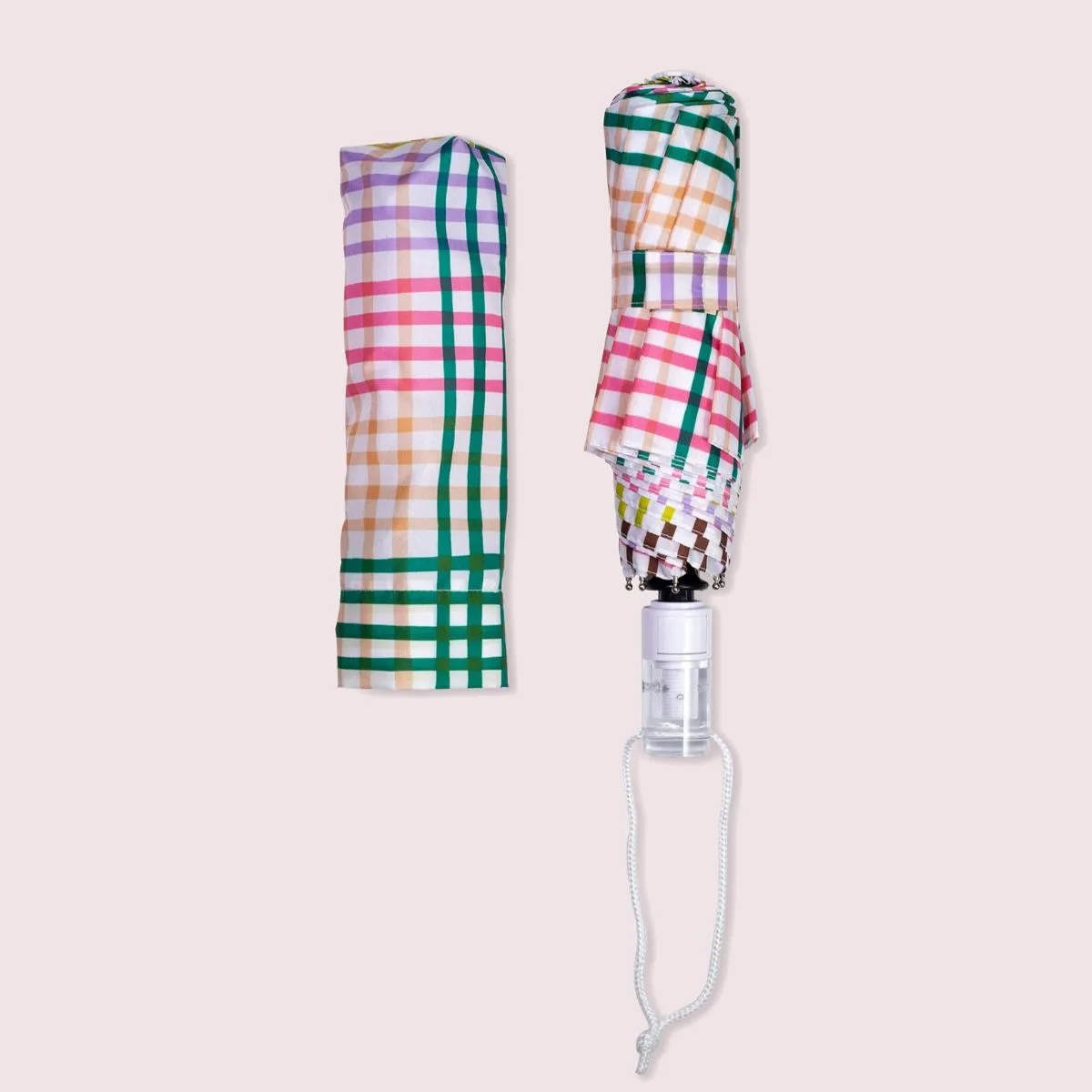 Rainbow Gingham Travel Umbrella