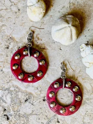Red Small Studded Hooops