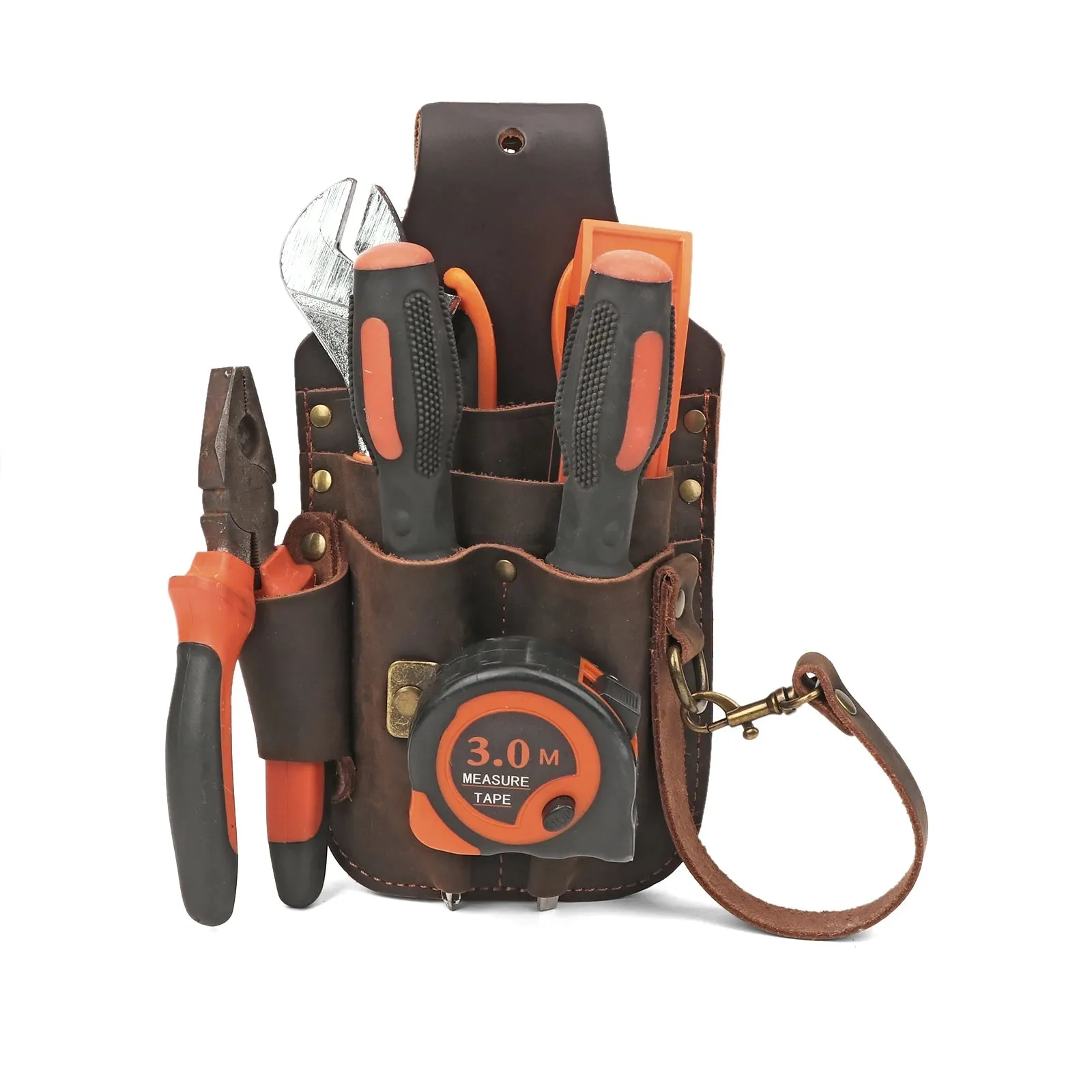 Reinforced Tourbon Leather Multiple Pockets Unique Belt Tool Organizer