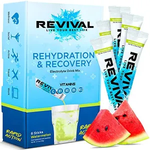Revival Electrolytes Powder Packets - Hydration Supplement Drink Mix - Sport, Wellness, Travel - Watermelon 6 Pack
