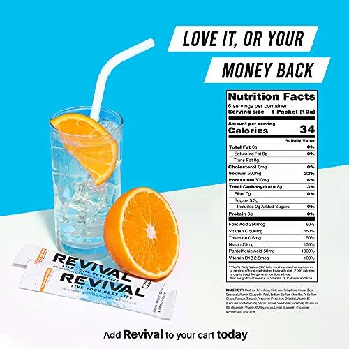 Revival Electrolytes Powder Packets - Hydration Supplement Drink Mix - Sport, Wellness, Travel - Watermelon 6 Pack