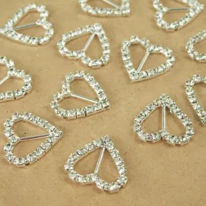 Rhinestone Crystal Buckles, 1-inch, 12-Piece, Heart