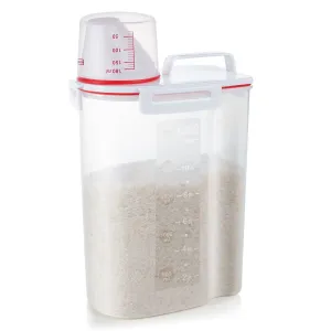 Rice Storage Containers with Airtight Design   with 4 Side Locking Lid   BPA Free Plastic   Measuring Cup   Pour Spout For Pantry Organization (2.5L Red)