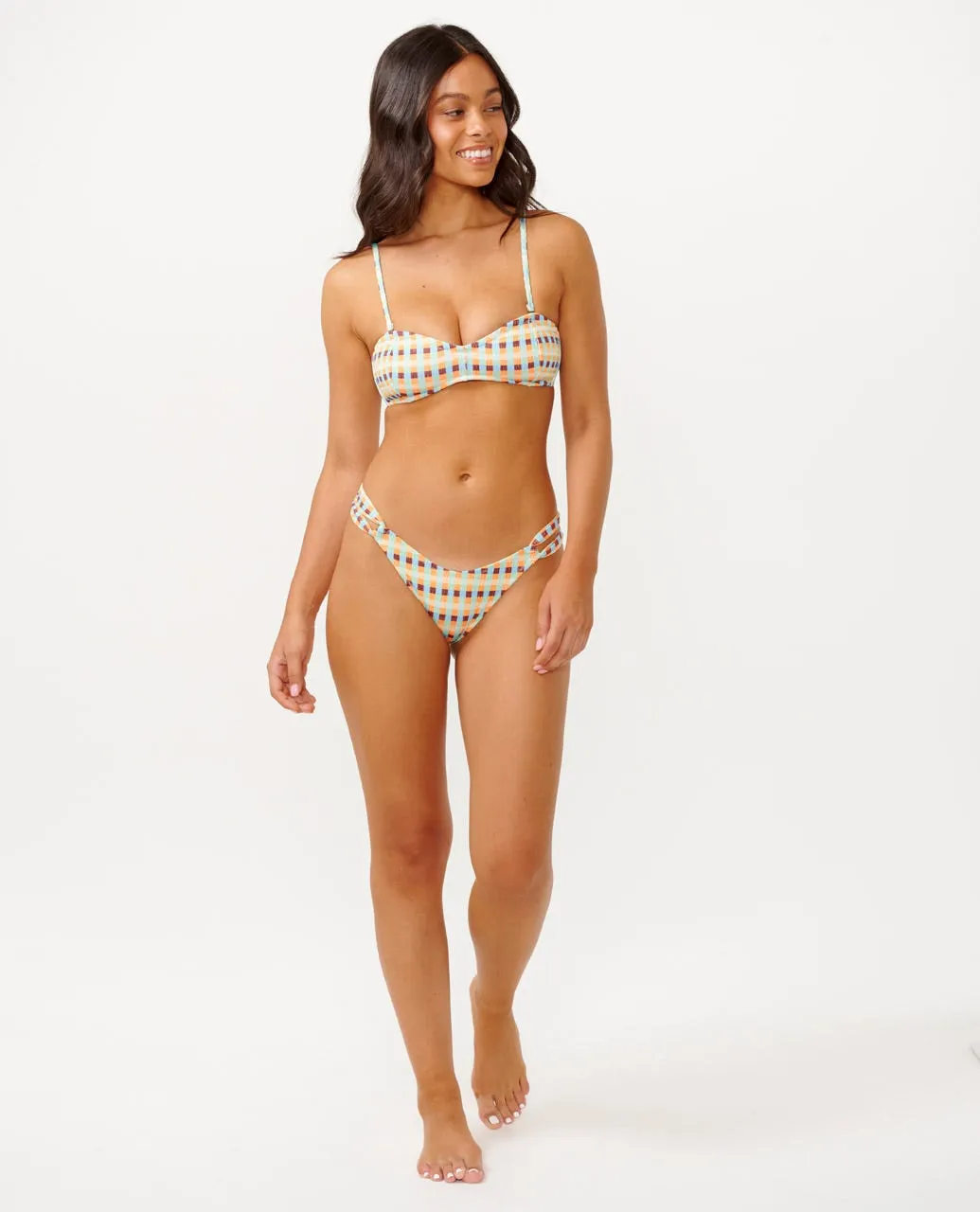 RIP CURL LOTTIE CHECK BANDEAU - BLUE/TANGERINE