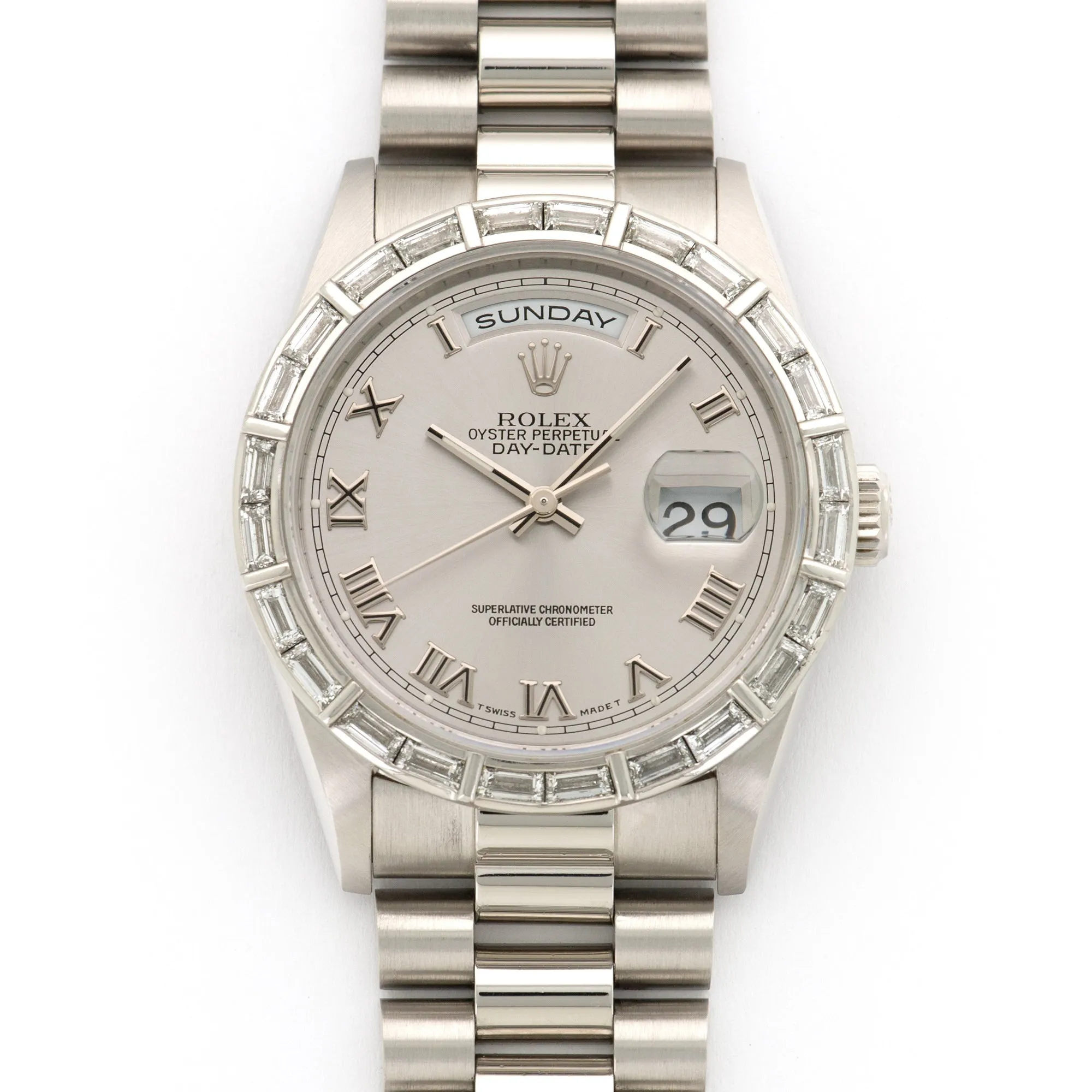 Rolex Platinum Day-Date Baguette Diamond Watch Ref. 18366