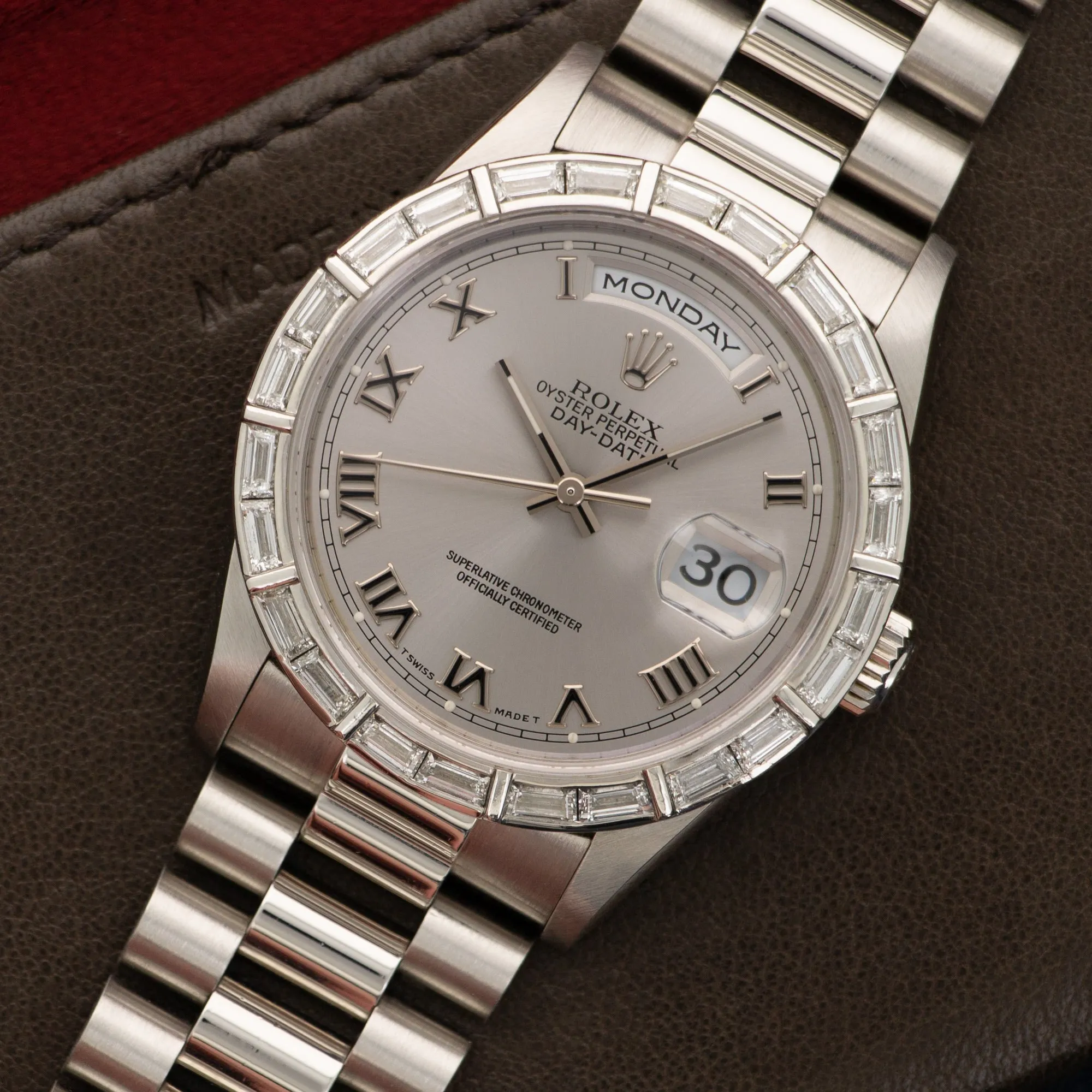 Rolex Platinum Day-Date Baguette Diamond Watch Ref. 18366