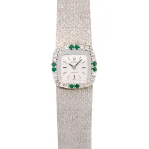 Rolex White Gold Precision Diamond & Emerald Watch Ref. 2628