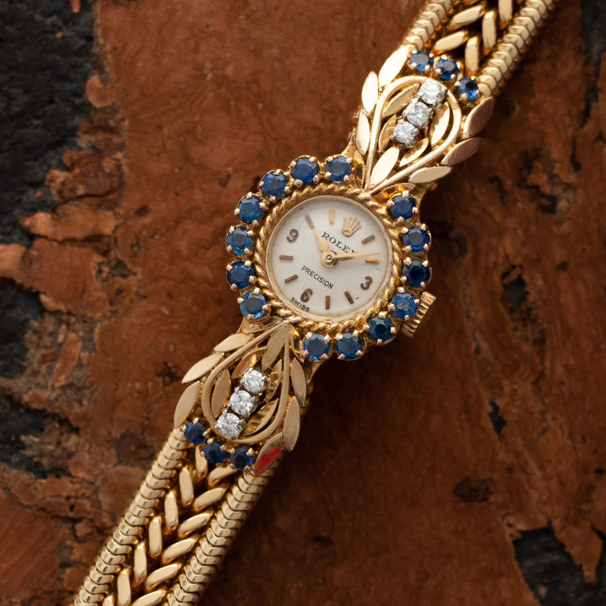 Rolex Yellow Gold Sapphire Diamond Watch, 1960s