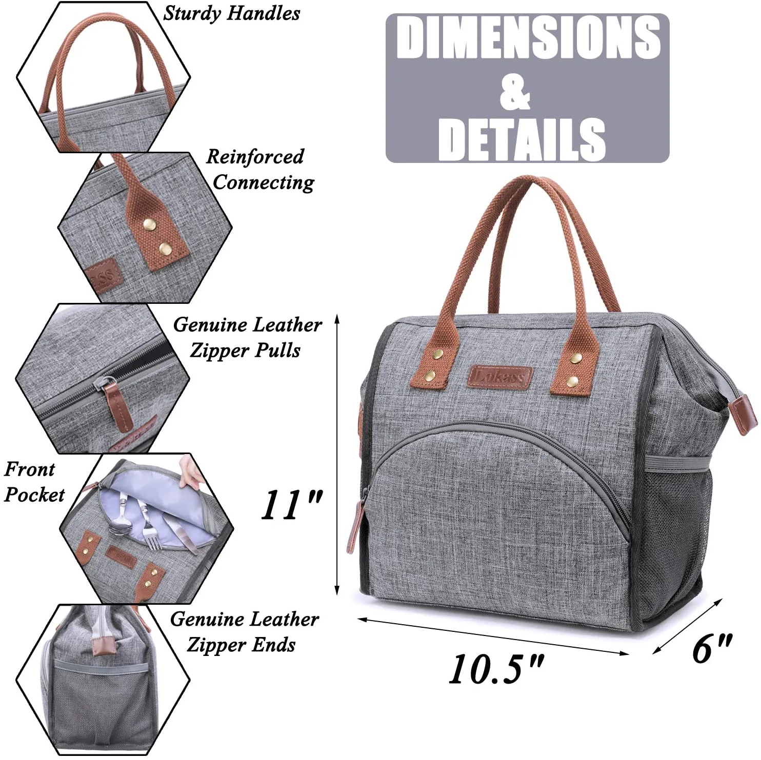 Rynx | Lokass Lunch Bag Insulated Lunch Box Wide Open Lunch Tote Bag Large Drink Holder Durable Nylon Snacks Organizer With Removable Shoulder Strap For Woman Man Adults Work Outdoor, Sloth