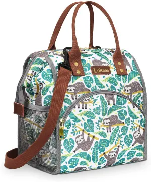 Rynx | Lokass Lunch Bag Insulated Lunch Box Wide Open Lunch Tote Bag Large Drink Holder Durable Nylon Snacks Organizer With Removable Shoulder Strap For Woman Man Adults Work Outdoor, Sloth