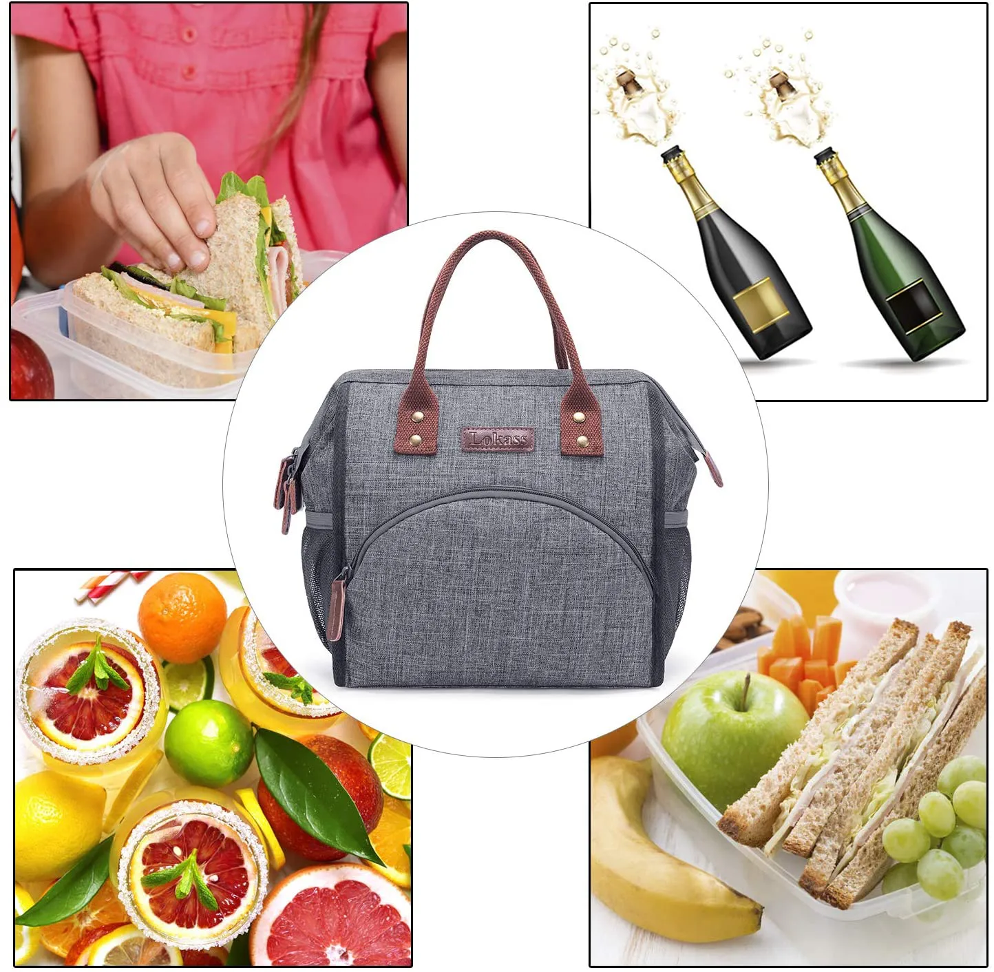 Rynx | Lokass Lunch Bag Insulated Lunch Box Wide Open Lunch Tote Bag Large Drink Holder Durable Nylon Snacks Organizer With Removable Shoulder Strap For Woman Man Adults Work Outdoor, Sloth
