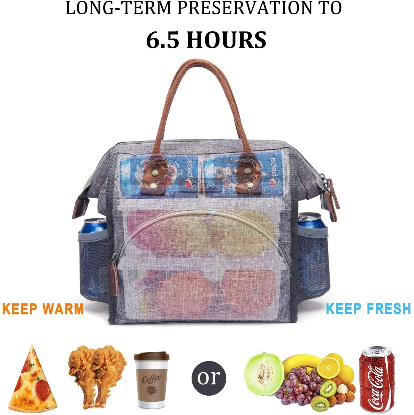 Rynx | Lokass Lunch Bag Insulated Lunch Box Wide Open Lunch Tote Bag Large Drink Holder Durable Nylon Snacks Organizer With Removable Shoulder Strap For Woman Man Adults Work Outdoor, Sloth