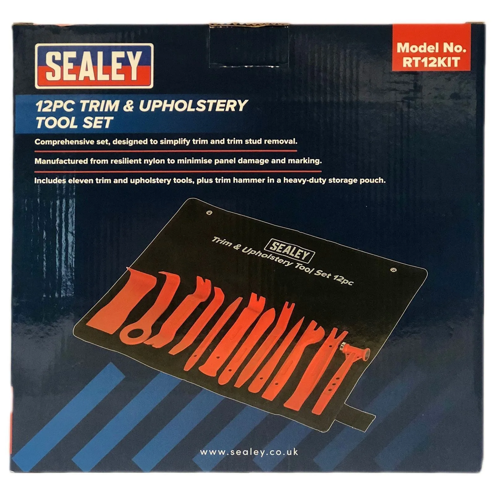 Sealey 12 Piece Trim and Upholstery Tool Set in Tool Roll Trim Hammer Panel Removal