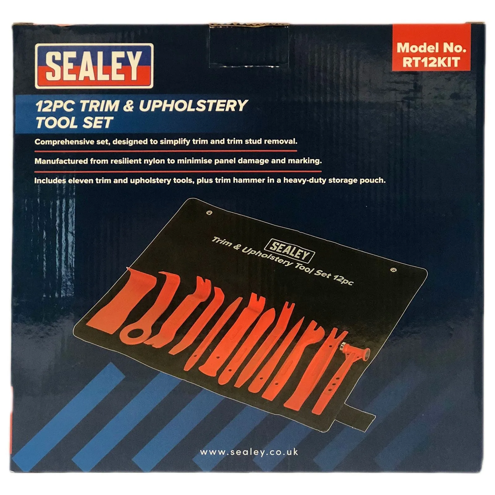 Sealey 12 Piece Trim and Upholstery Tool Set in Tool Roll Trim Hammer Panel Removal