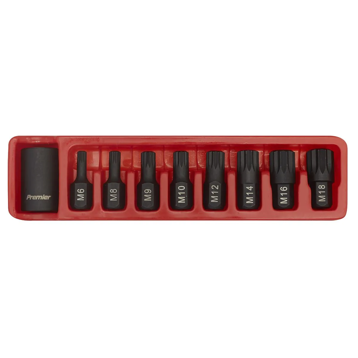Sealey 9 Piece 1/2" Drive Spline Impact Socket Set M6-M18 1/2