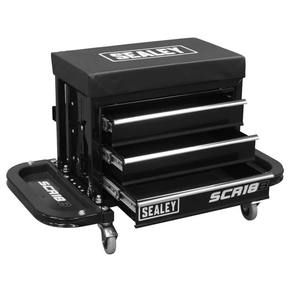 Sealey Mechanic's Utility Seat & Toolbox - Black - A