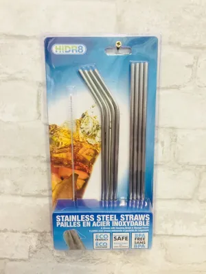 Set of 8 Stainless Steel Straws With Cleaning Brush & Storage Pouch!