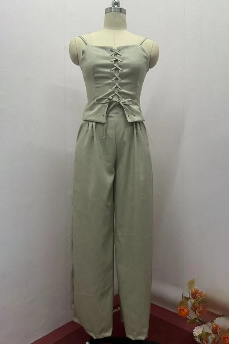 Sexy Strap Design V Neck Sleeveless Two Pieces(4 Colors)