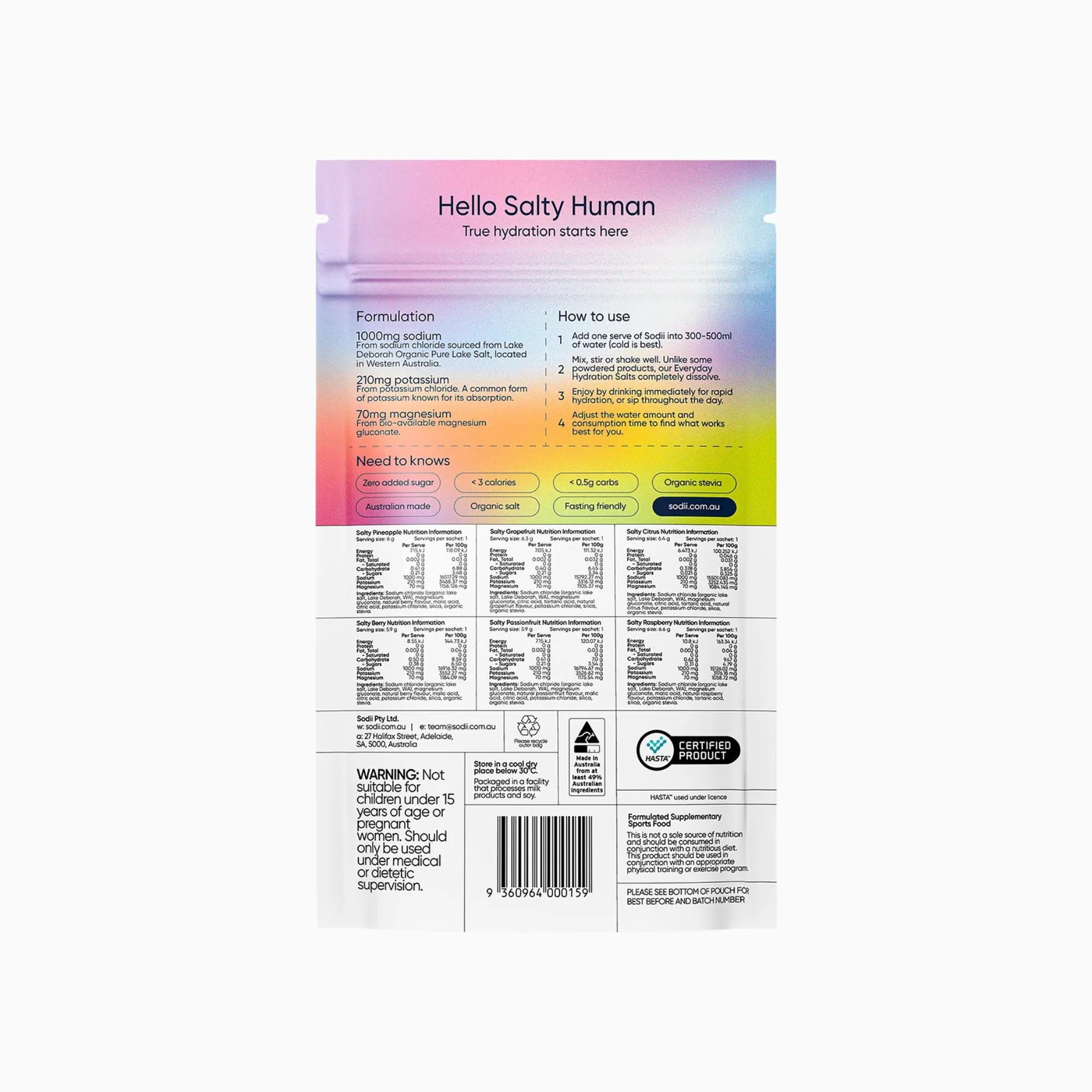 Sodii Everyday Hydration Salts Sachet - Mixed Flavour 6pk