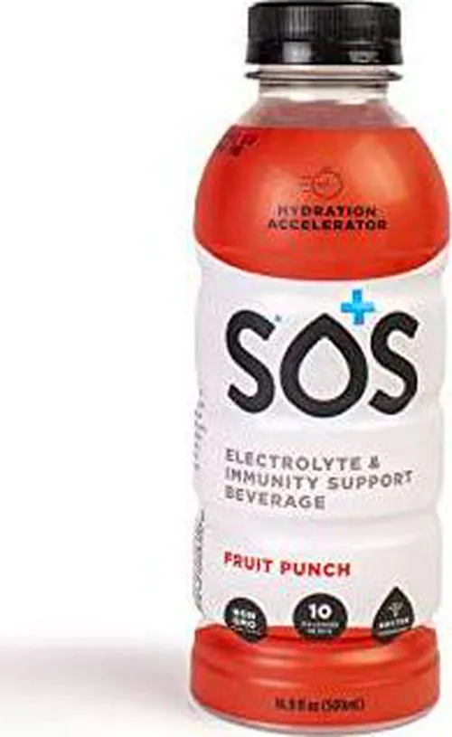 SOS Hydration Electrolytes and Vitamins 16.9 Fl Oz Drink, Low-Sugar, Immunity Support Hydration Replenishment, Fruit Punch Flavor, Pack of 12