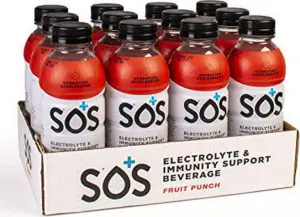SOS Hydration Electrolytes and Vitamins 16.9 Fl Oz Drink, Low-Sugar, Immunity Support Hydration Replenishment, Fruit Punch Flavor, Pack of 12
