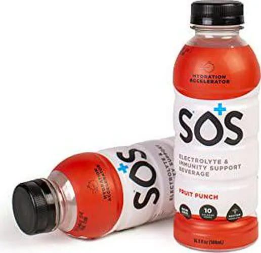 SOS Hydration Electrolytes and Vitamins 16.9 Fl Oz Drink, Low-Sugar, Immunity Support Hydration Replenishment, Fruit Punch Flavor, Pack of 12