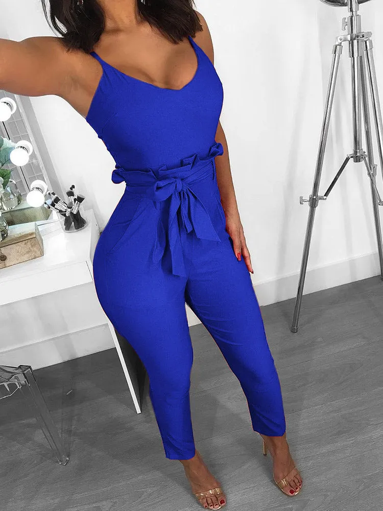 Spaghetti Strap Tie Waist Jumpsuit