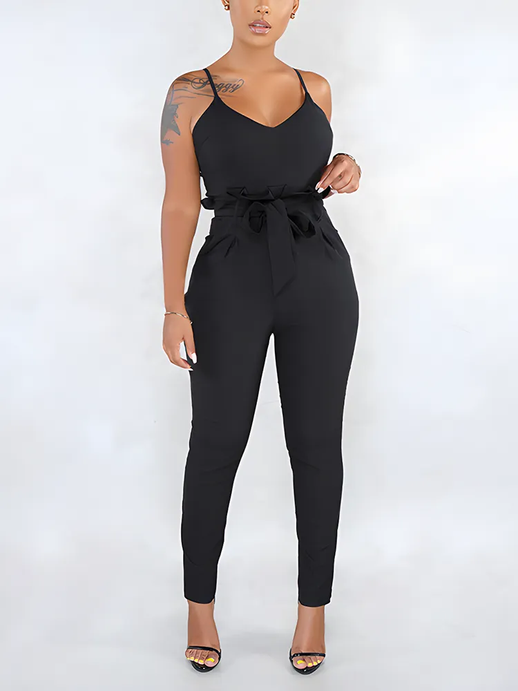 Spaghetti Strap Tie Waist Jumpsuit