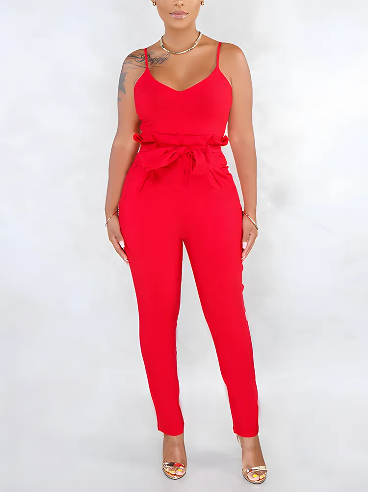 Spaghetti Strap Tie Waist Jumpsuit