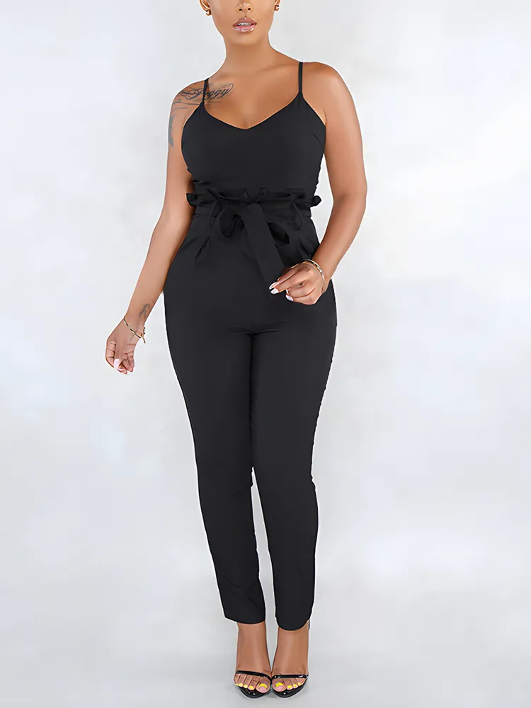 Spaghetti Strap Tie Waist Jumpsuit
