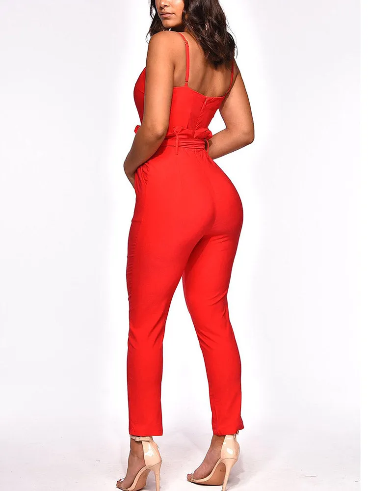 Spaghetti Strap Tie Waist Jumpsuit