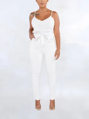 Spaghetti Strap Tie Waist Jumpsuit