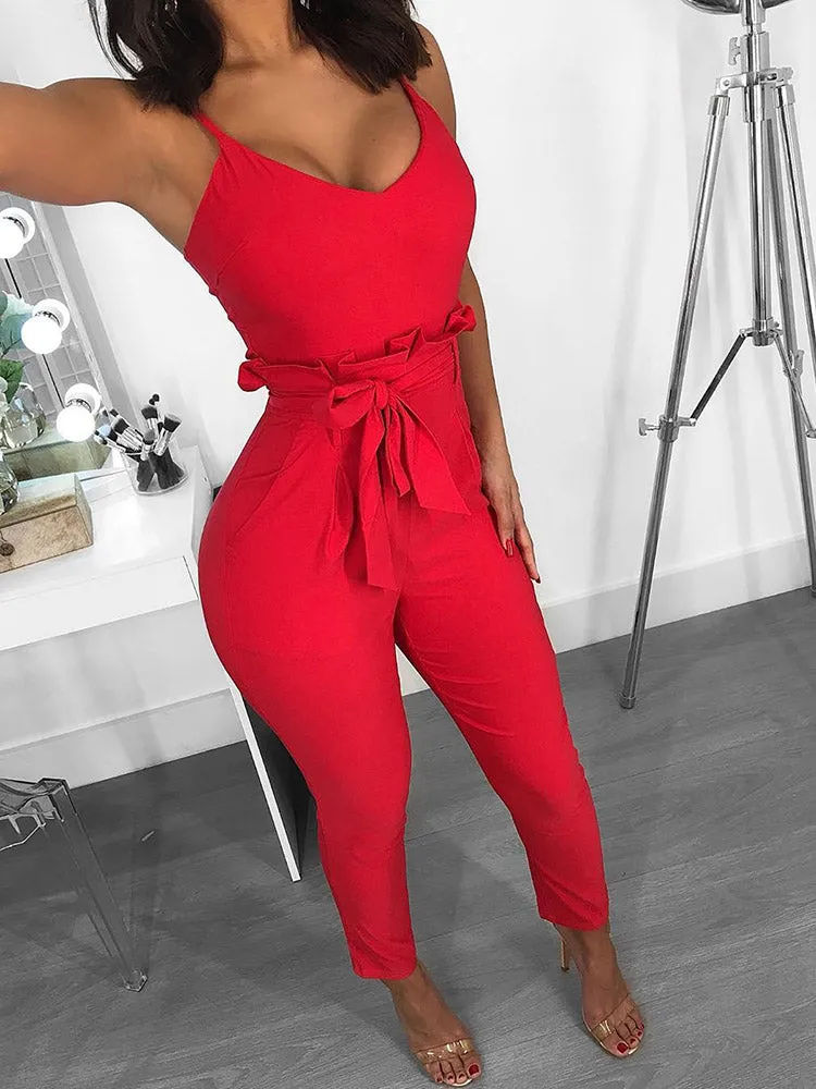 Spaghetti Strap Tie Waist Jumpsuit