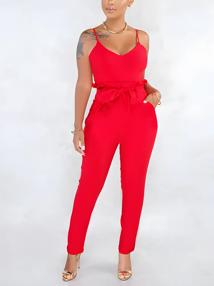 Spaghetti Strap Tie Waist Jumpsuit