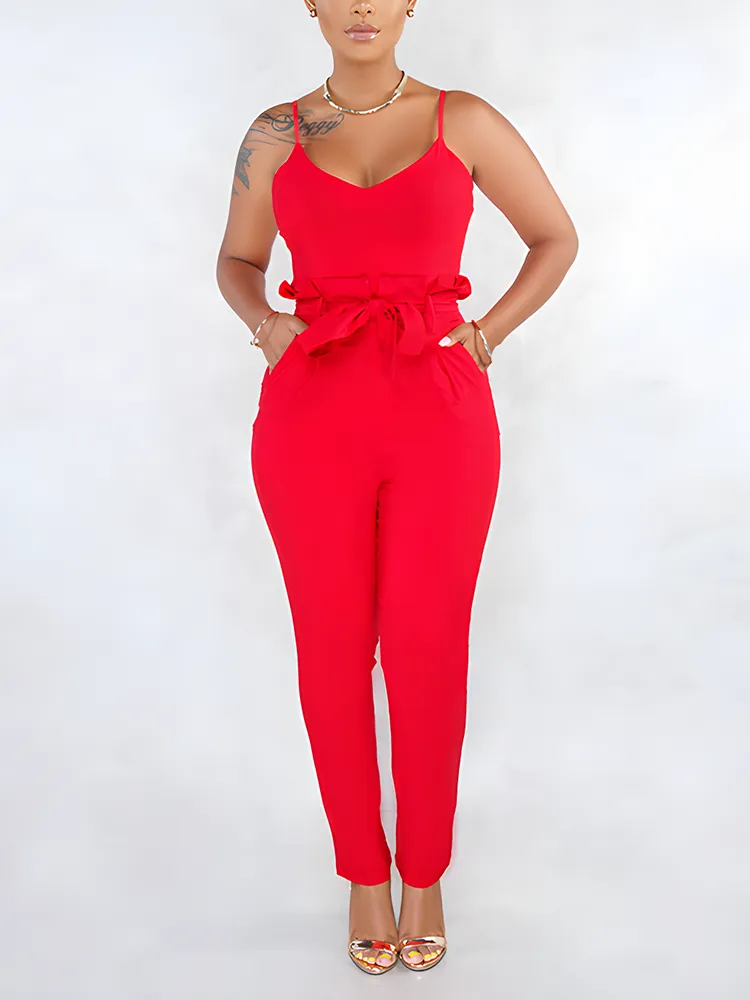 Spaghetti Strap Tie Waist Jumpsuit