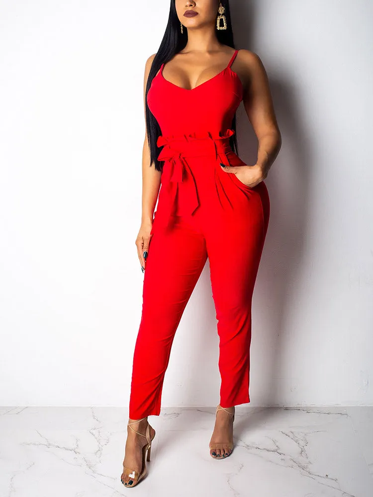 Spaghetti Strap Tie Waist Jumpsuit