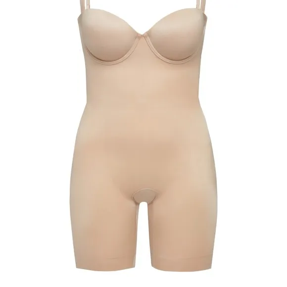 Spanx suit your fancy underwire removable straps cup bodysuit champagne New