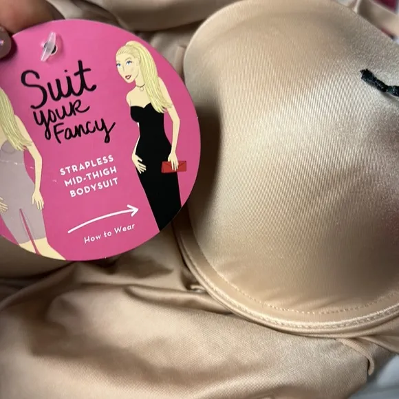 Spanx suit your fancy underwire removable straps cup bodysuit champagne New
