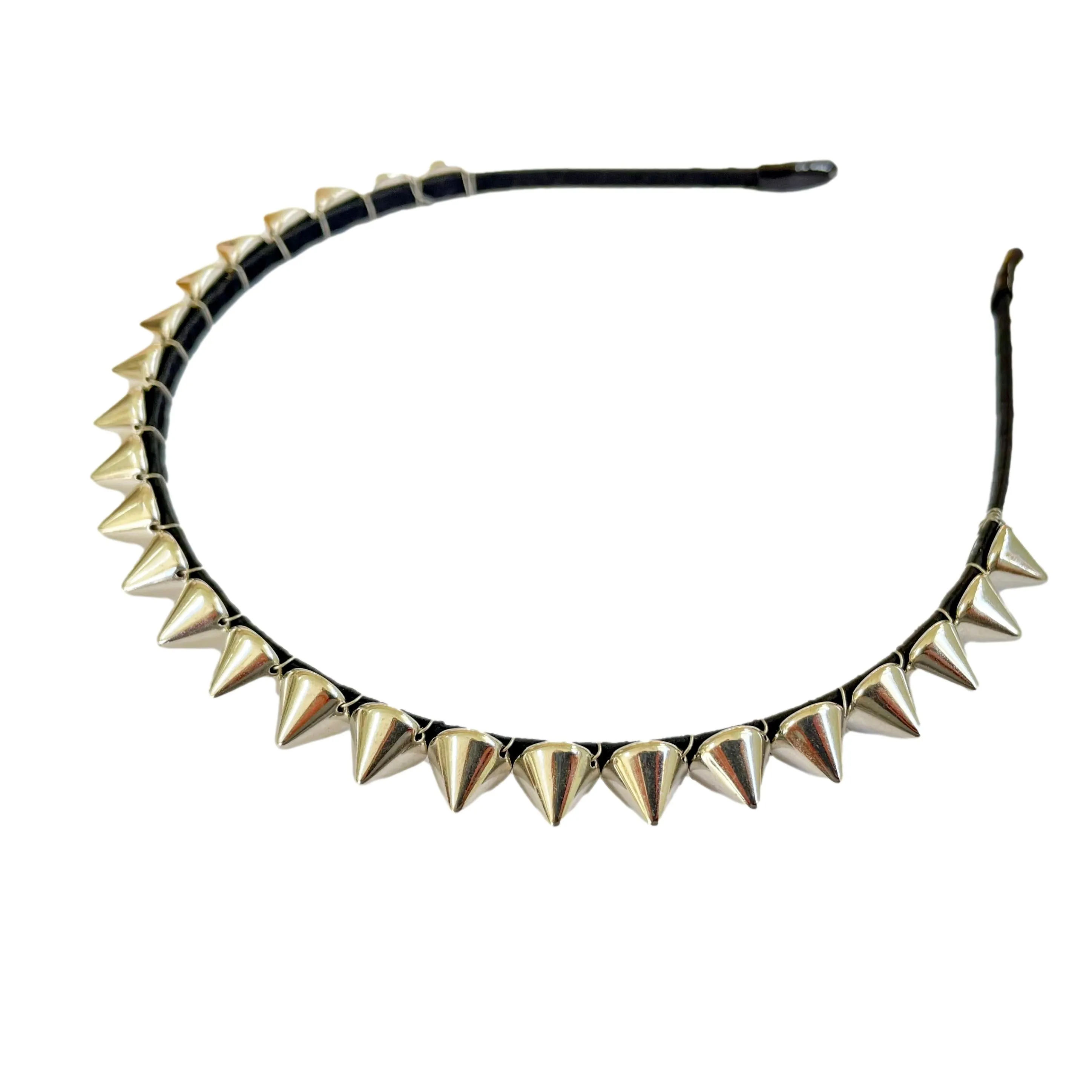 Spiked Studded Punk Chrome Conical Stud Black Alice Hair Band