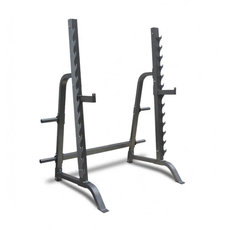 SQUAT RACK AND BENCH PRESS STATION HALF CAGE WITH WEIGHT PLATE STORAGE