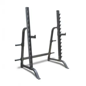 SQUAT RACK AND BENCH PRESS STATION HALF CAGE WITH WEIGHT PLATE STORAGE