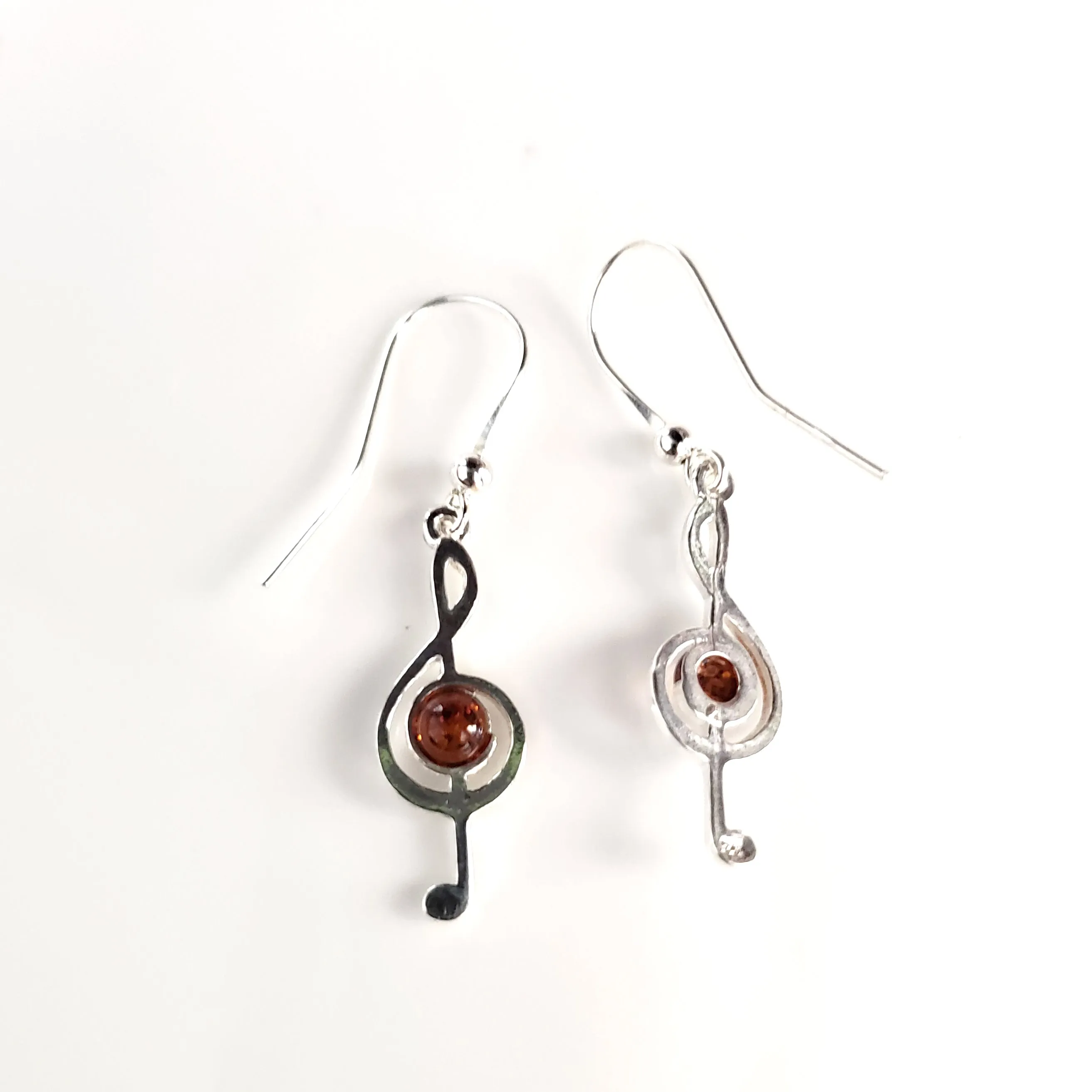Sterling Silver & Amber Treble Clef Musical Earrings