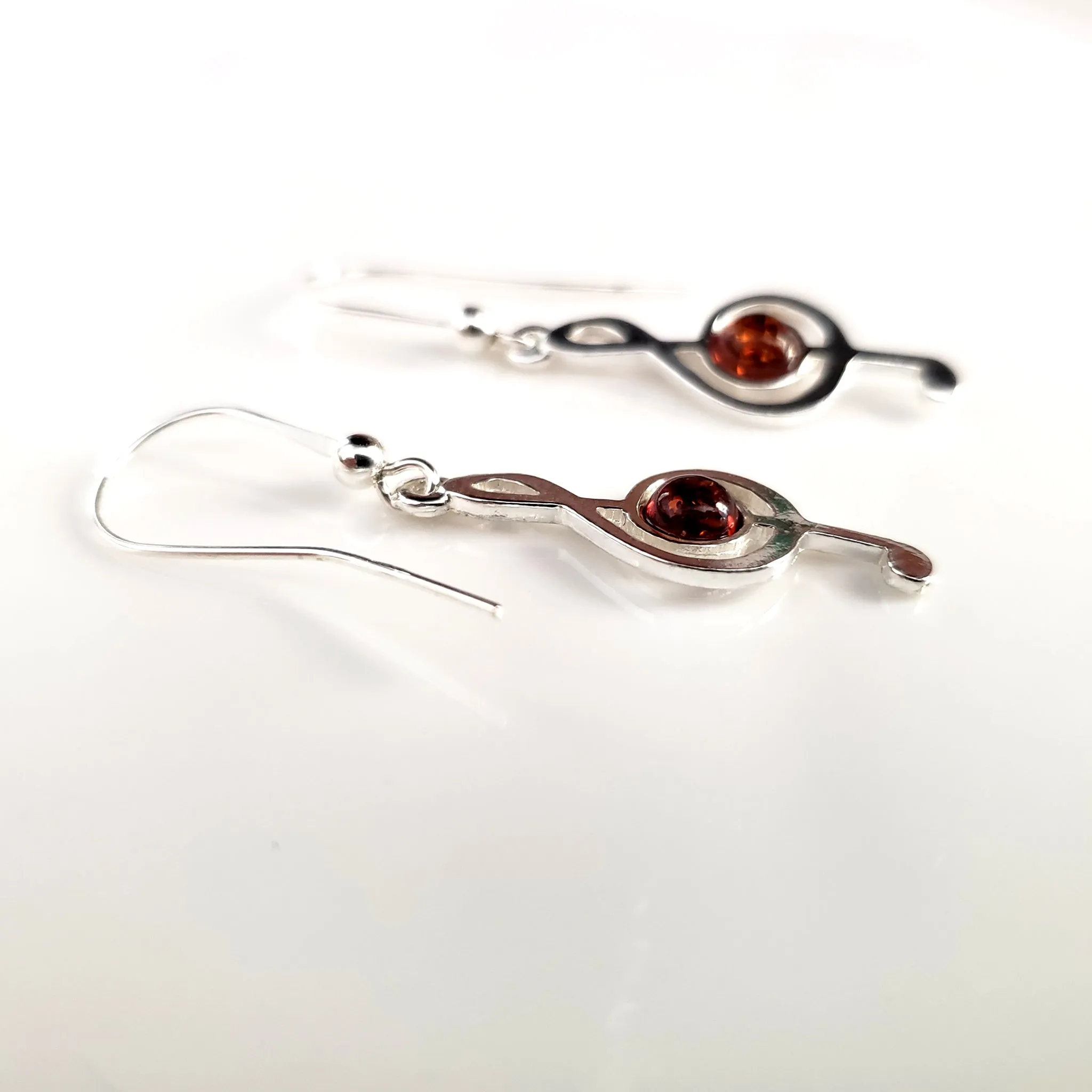 Sterling Silver & Amber Treble Clef Musical Earrings