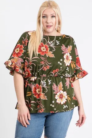 Strap Neckline W Elastic Waistband Floral Top