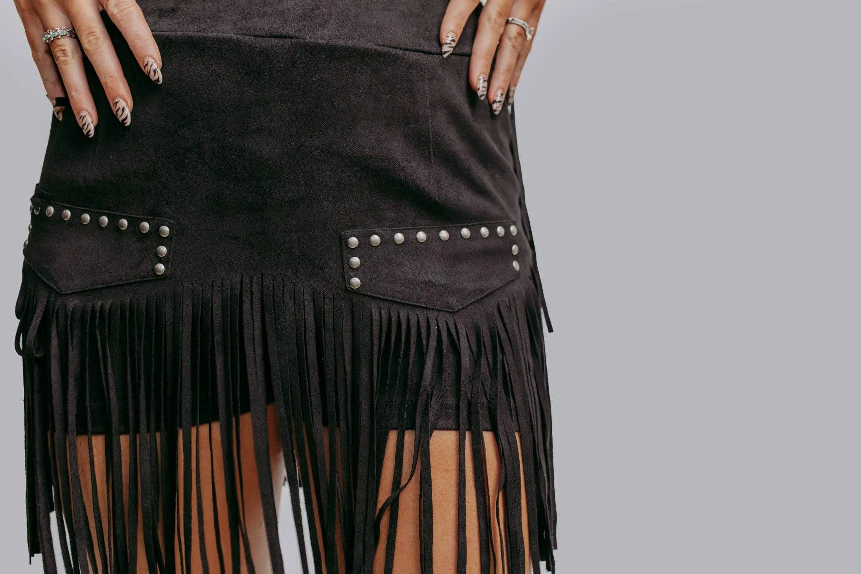 Stud Fringe Skort