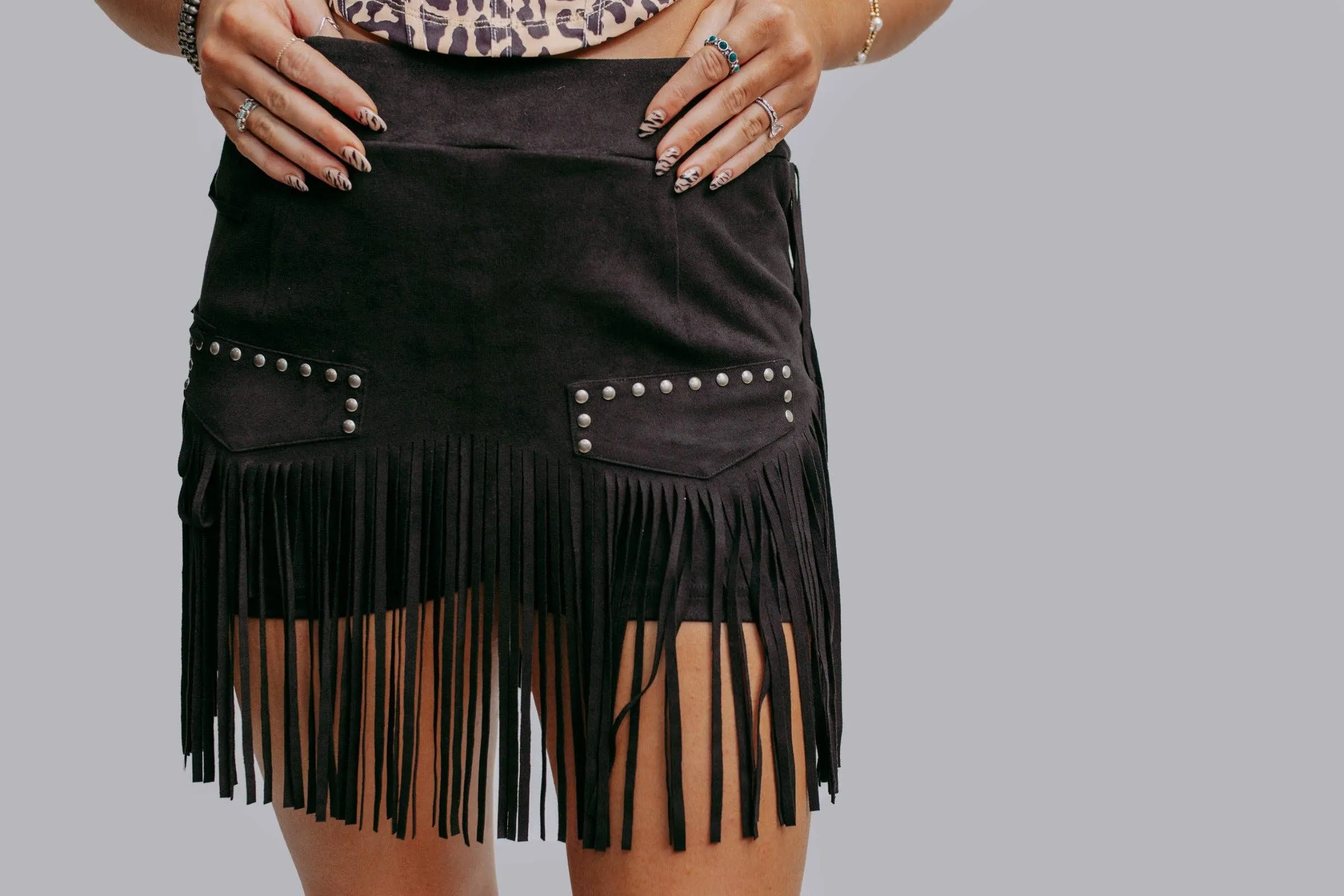 Stud Fringe Skort