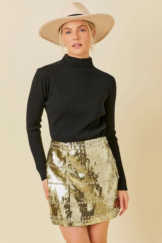 Stud Sequin Mini Skirt